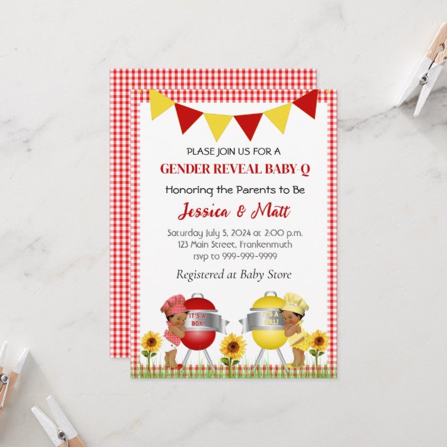 Summer Barbeque Baby Reveal Einladung (Vorderseite/Rückseite Beispiel)