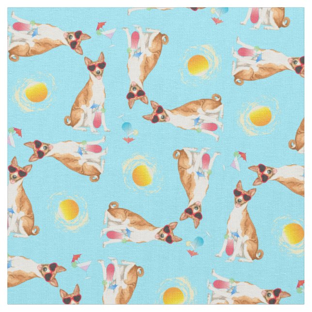 Summer Basenji Fabric Stoff (Nahaufnahme)