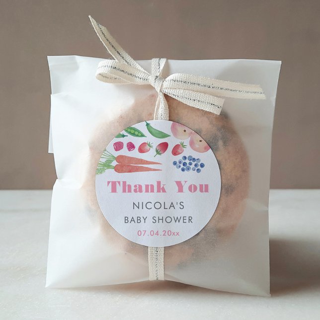 Summer Bauern Market Girl Baby Dusche Gefallen Runder Aufkleber (Watercolor vegetable garden girl baby shower thank you favor stickers)