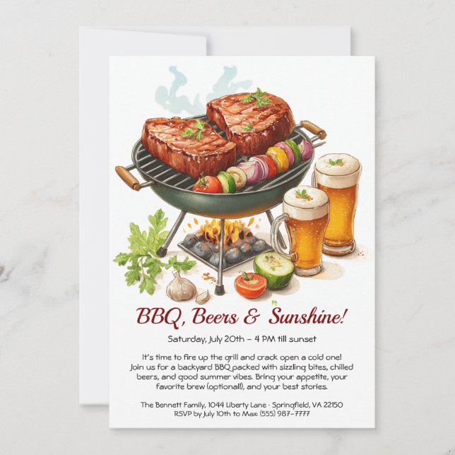 Summer BBQ & Beer Party Invitation – Backyard Cook Einladung (Vorderseite)
