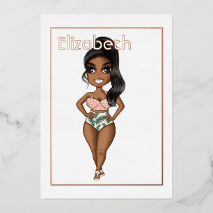 Summer Beach African American Birthday Foil Invit Folieneinladung