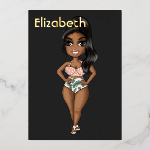 Summer Beach African American Birthday Foil Invit Folieneinladung