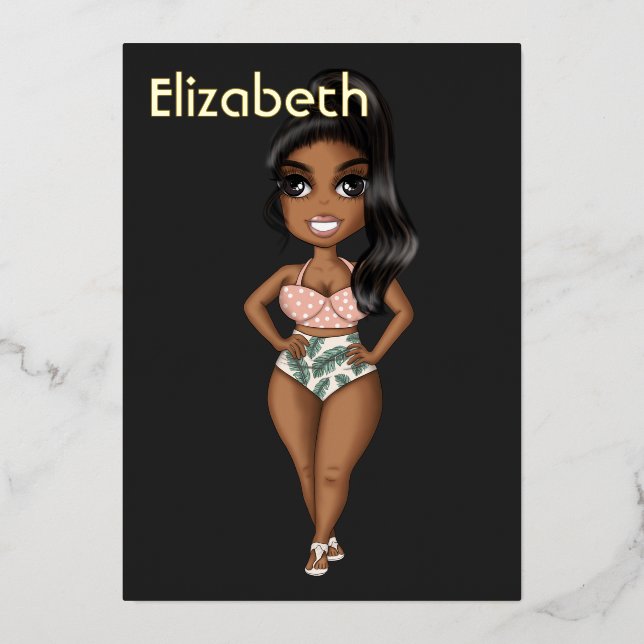 Summer Beach African American Birthday Foil Invit Folieneinladung (Vorderseite)