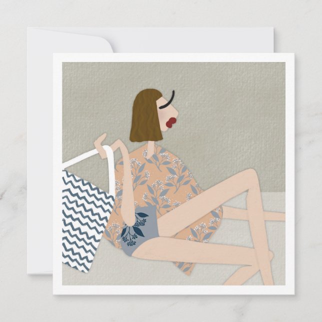 Summer Beach Babe Fashion Illustration Card Einladung (Vorderseite)