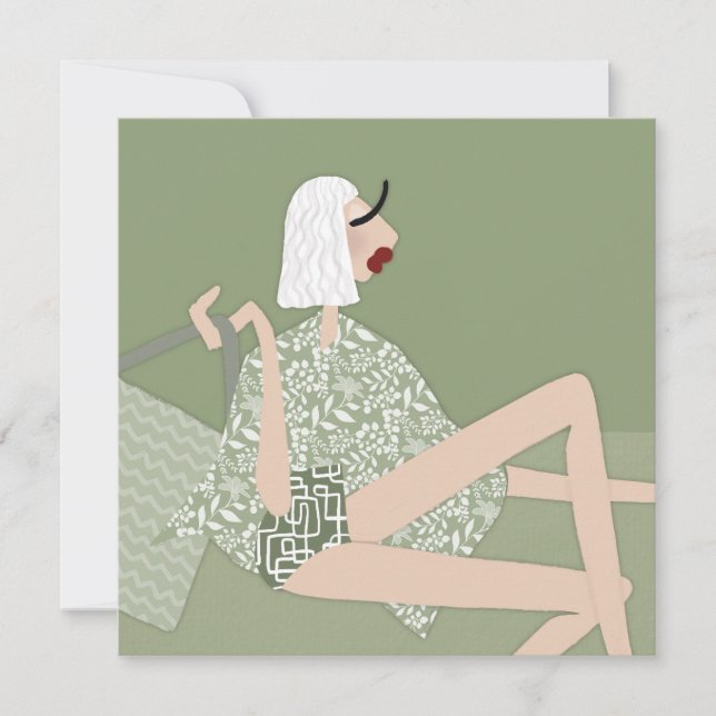 Summer Beach Babe Fashion Illustration Card Einladung (Vorderseite)