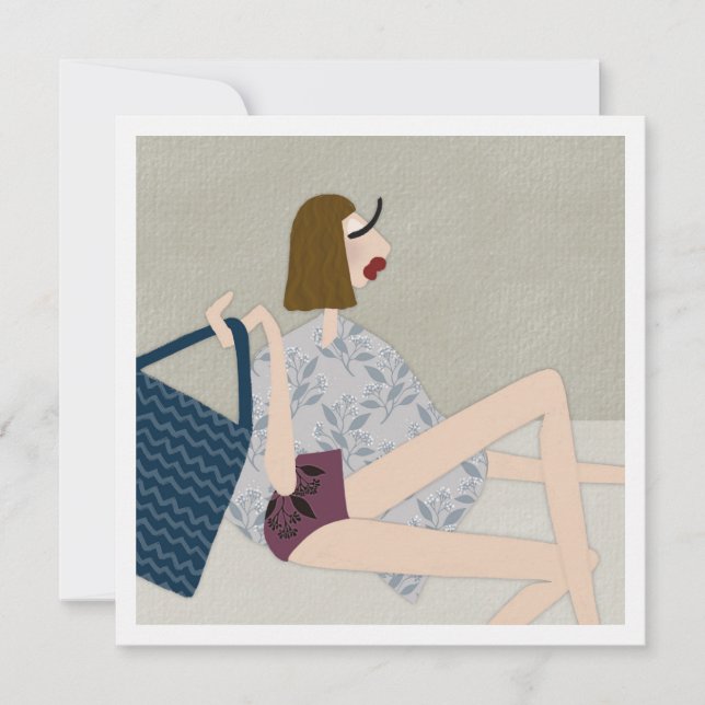 Summer Beach Babe Fashion Illustration Card Einladung (Vorderseite)