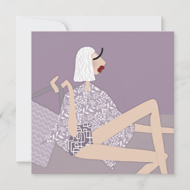 Summer Beach Babe Fashion Illustration Card Einladung (Vorderseite)