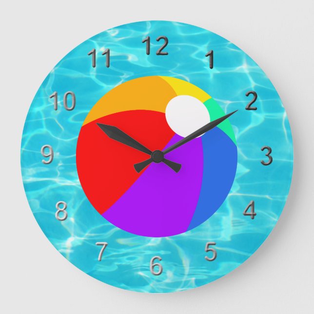 Summer Beach Ball Große Wanduhr (Vorderseite)