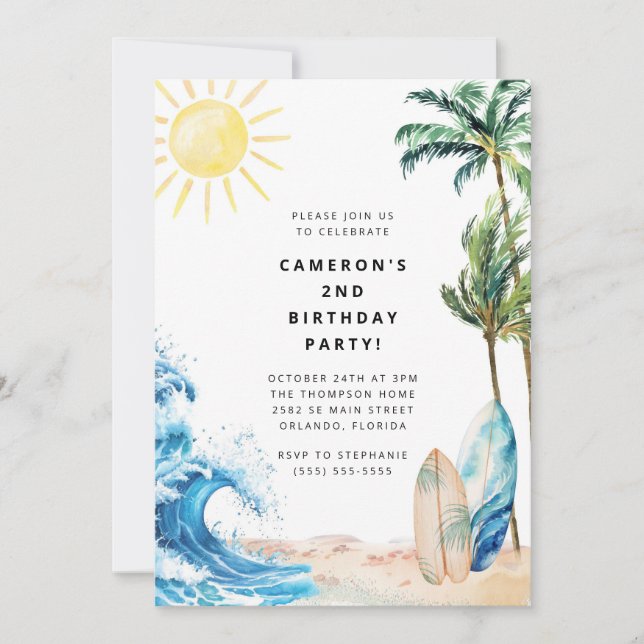 Summer Beach Birthday Party Invitation Einladung (Vorderseite)