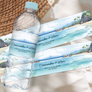 Summer Beach Blue Ocean Seascape Hochzeit Wasserflaschenetikett