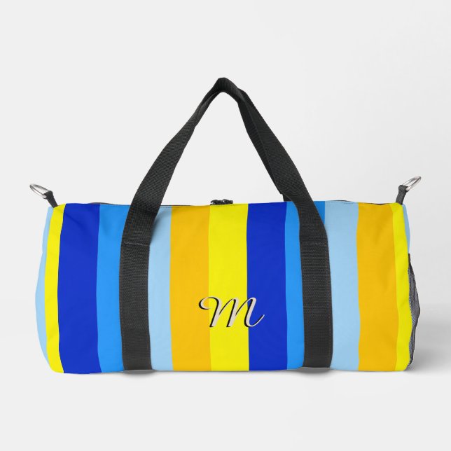 Summer Beach Blue und Yellow Strips Personalisiert Duffle Bag (Vorderseite)
