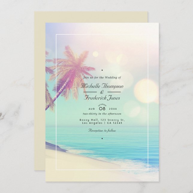 Summer Beach Bokeh QR Code UAWG Wedding Einladung (Vorne/Hinten)