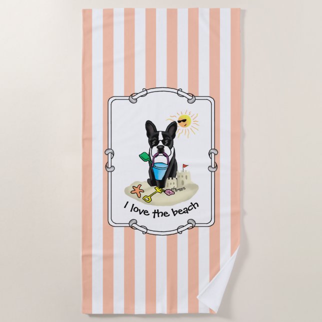 Summer Beach Boston Terrier Dog (schwarz) Niedlich Strandtuch (Vorderseite)