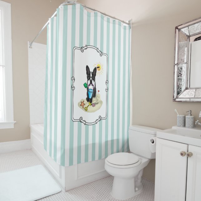 Summer Beach Boston Terrier (schwarz) - Niedlicher Duschvorhang (Beispiel)