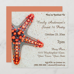 Summer Beach Coral Starfish Sweet 16 Geburtstag Einladung