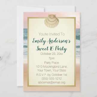 Summer Beach Cream Seashell Pink Sunset Sweet 16 Einladung