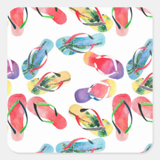Summer Beach Flip Flops Muster Quadratischer Aufkleber