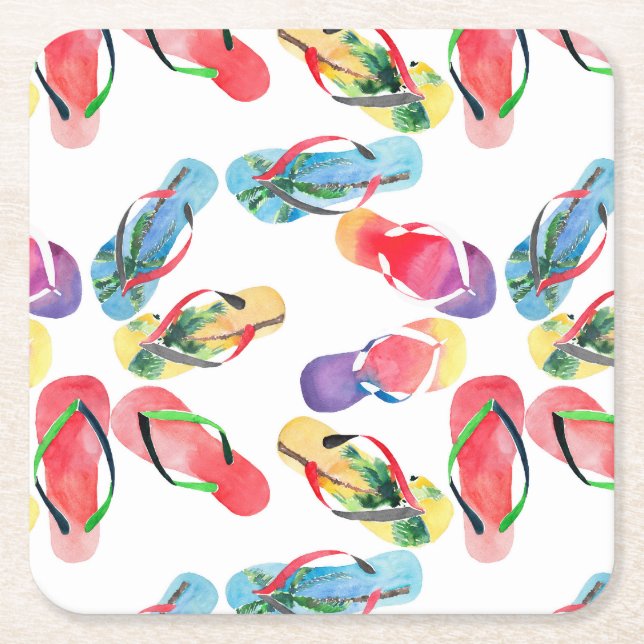 Summer Beach Flip Flops Muster Rechteckiger Pappuntersetzer (Vorderseite)