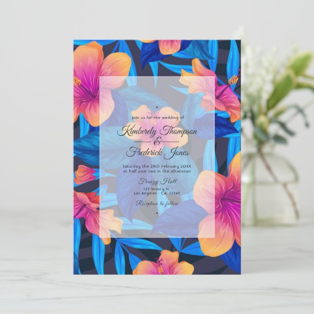 Summer Beach Floral Wedding Einladung (Stehend Vorderseite)
