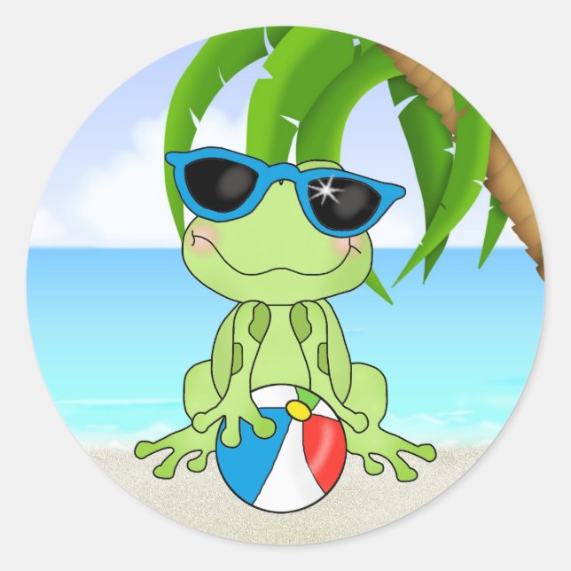 Summer Beach Frosch Cartoon Aufkleber (Vorderseite)