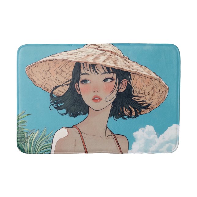 Summer Beach Girl Anime Bath Mat Badematte (Vorderseite)