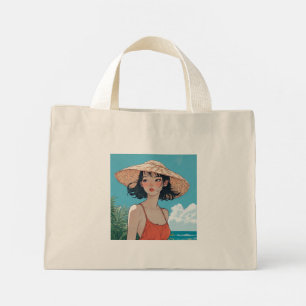 Summer Beach Girl Anime Tiny Tote Bag Mini Stoffbeutel