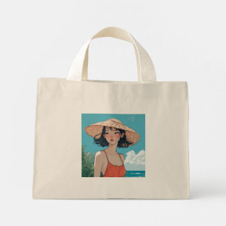 Summer Beach Girl Anime Tiny Tote Bag Mini Stoffbeutel