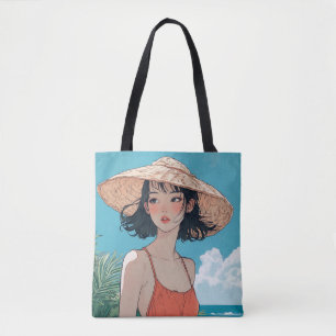 Summer Beach Girl Anime Tote Bag