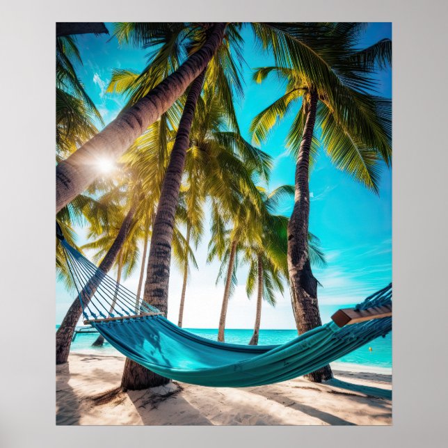 Summer Beach Hammock Ocean Vacation Palmen Poster (Vorne)