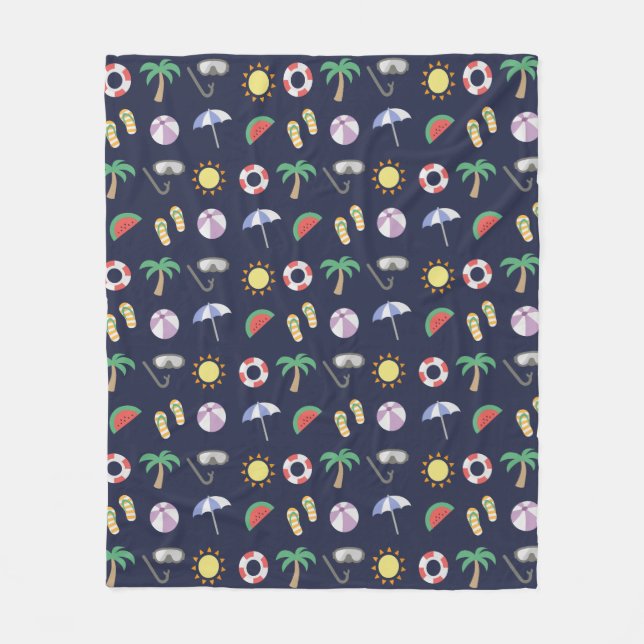 Summer Beach Holiday Blue Muster Fleecedecke (Vorderseite)