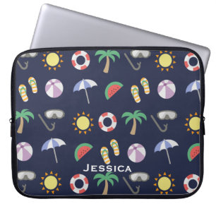 Summer Beach Holiday Blue Muster Personalisiert Laptopschutzhülle