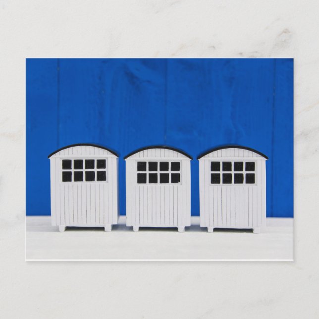 Summer Beach Hütten in Blau und Weiß Postkarte (Vorderseite)