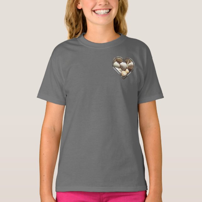 Summer Beach Life, Seashells Herz T-Shirt (Vorderseite)