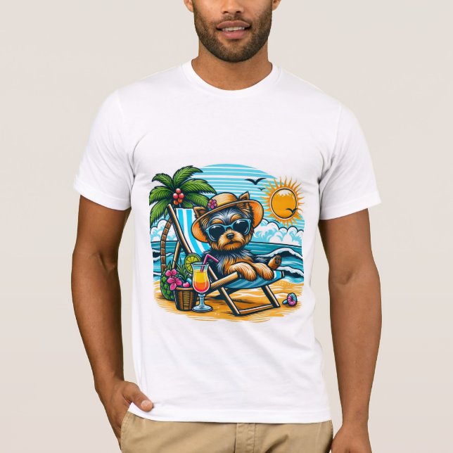Summer Beach Men Yorkshire Terrier T-Shirt (Vorderseite)