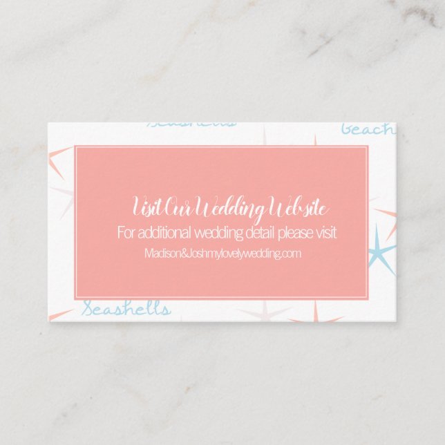 Summer Beach Modern Wedding Website Card Visitenkarte (Vorderseite)