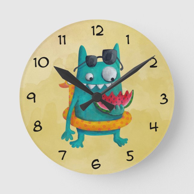 Summer Beach Monster Runde Wanduhr (Vorderseite)