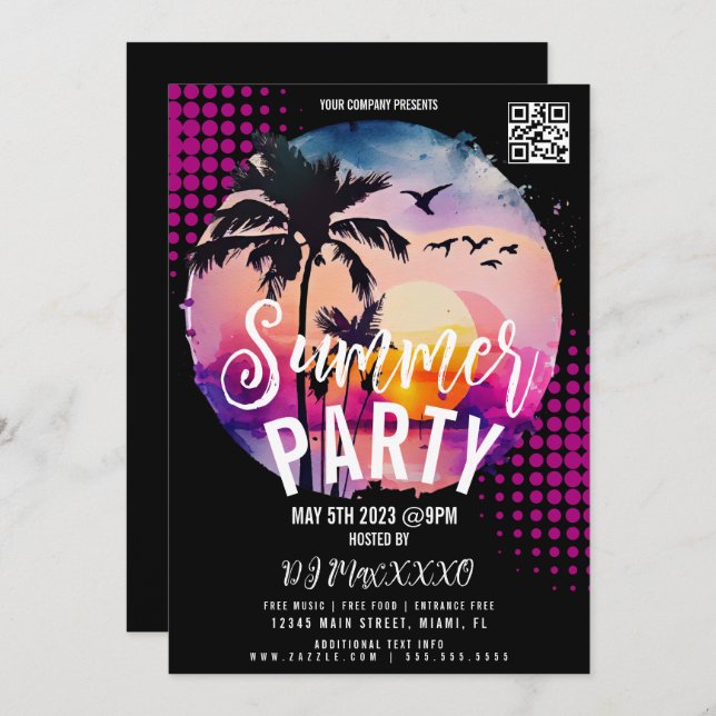 Summer Beach Night Event Party Bar Club Flyer Einladung (Vorne/Hinten)
