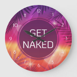 Summer Beach Night Palm Naked Große Wanduhr