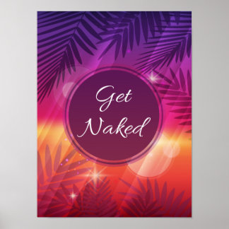 Summer Beach Night Palm Naked Poster