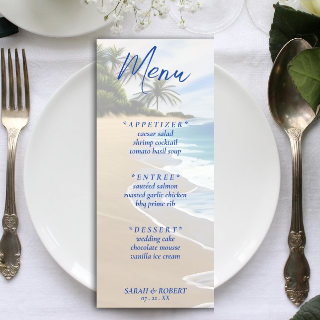 Summer Beach Ocean Resort Hochzeitsempfang Menükarte (Summer Beach Ocean Resort Wedding Reception Menu)
