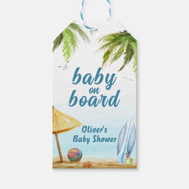 Summer Beach Ocean Surfboard Babydusche Geschenkanhänger (Vorderseite)