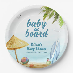 Summer Beach Ocean Surfboard Babydusche Pappteller