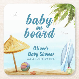 Summer Beach Ocean Surfboard Babydusche Rechteckiger Pappuntersetzer