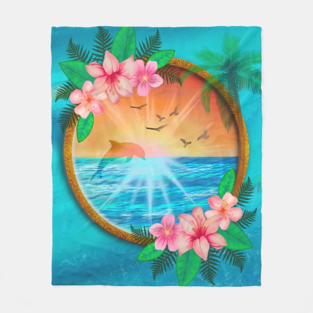 Summer Beach Ocean Vögel fliegen in Himmel und wur Fleecedecke (Vorderseite)