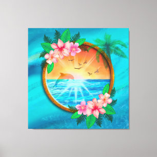 Summer Beach Ocean Vögel fliegen in Himmel und wur Leinwanddruck