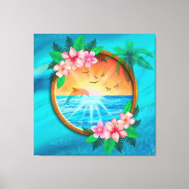 Summer Beach Ocean Vögel fliegen in Himmel und wur Leinwanddruck (Vorderseite)