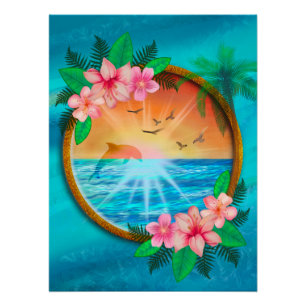 Summer Beach Ocean Vögel fliegen in Himmel und wur Poster
