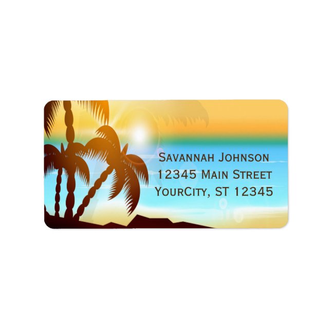 Summer Beach Palm Trees Custom Address Labels Adressaufkleber (Vorne)