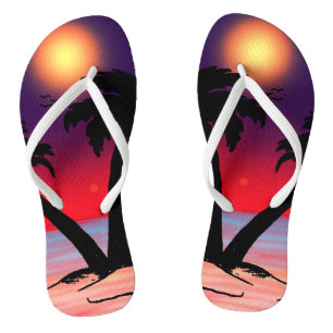 Summer Beach Palm Trees Lila Red Flip Flops
