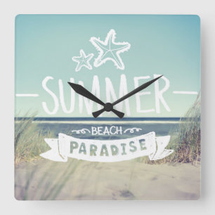 Summer Beach Paradise Quadratische Wanduhr